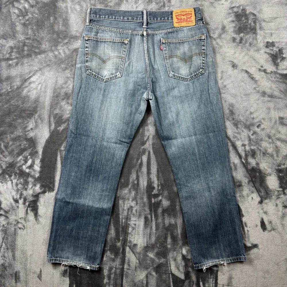 Levis 514 Straight Leg Jeans Mens 34x30 Blue Distressed Frayed Denim Pants